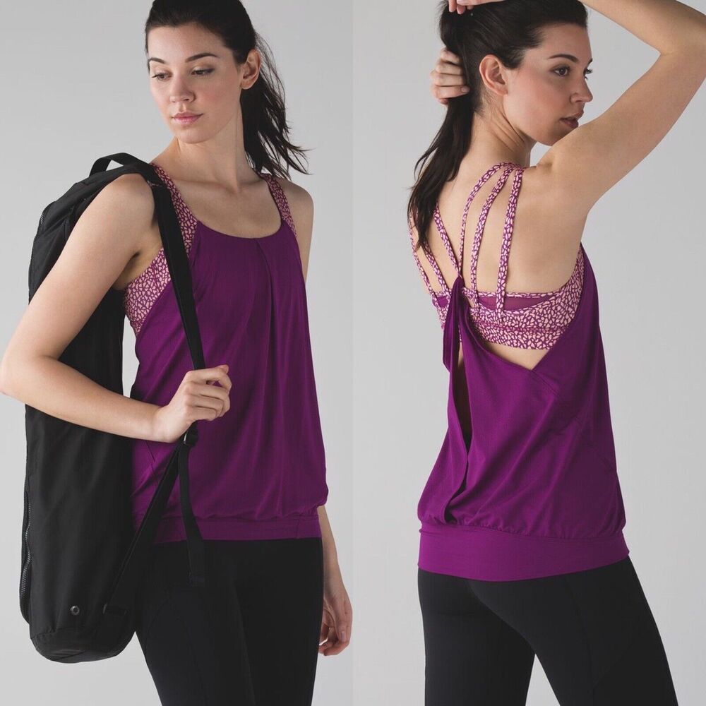 Lululemon Women 2 Nouveau Limits Tank Top Purple Mosaic Peach Fuzz Luxtreme